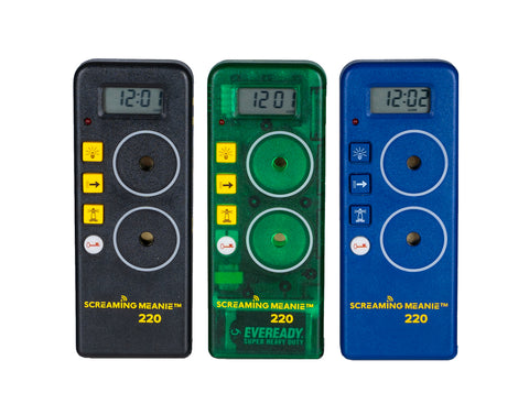 Screaming Meanie 220<br>Extra loud 120 dB Alarm Clock and Timer. <br>Simple to Set. Easy to Use.